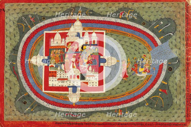 Scenes from the Story of Narakasura, Folio from a Bhagavata Purana..., between 1775 and 1800. Creator: Unknown.