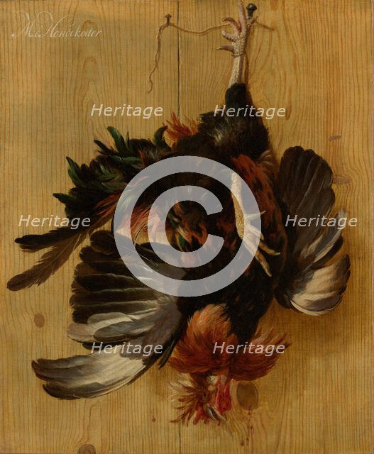Dead Cock Hanging from a Nail, 1670. Creator: Melchior d'Hondecoeter.