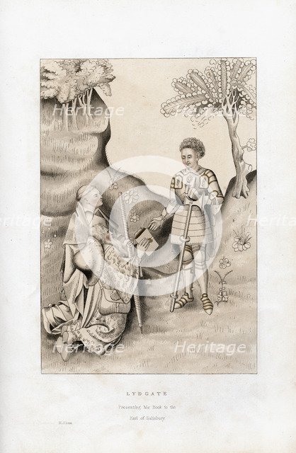 Lydgate presenting his book to the Earl of Salisbury, 1426, (1843).Artist: Henry Shaw