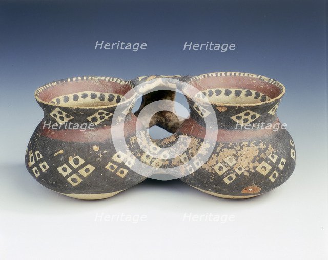 Painted pottery double cup, Yangshao culture, Machang type, China, c2500 BC. Artist: Unknown