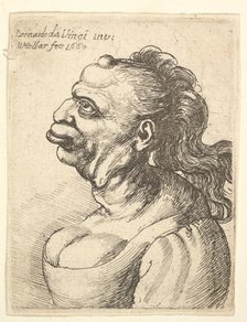 Bust of a woman wearing low-cut dress, with protruding lipd, growth on her forehead, promi..., 1660. Creator: Wenceslaus Hollar.