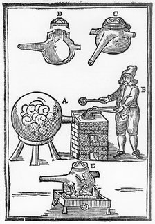 Distillation of Oil of Vitriol (sulphuric acid or H2S04), 1651. Artist: Unknown