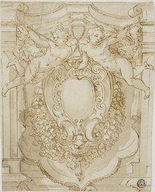Shield of Cardinal with Two Trumpeting Putti, n.d. Creator: Unknown.