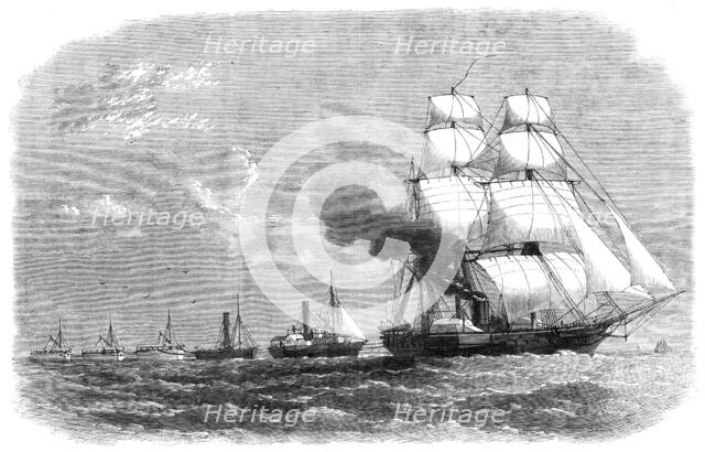 The Abyssinian Expedition: H.M.S. Argus towing tugs and lighters to Massowah, 1868. Creator: Unknown.