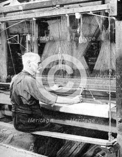 Weaving Irish linen, Lurgan, Armagh, 1936.Artist: Fox
