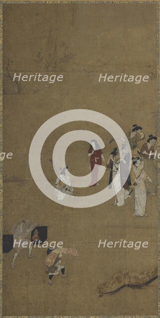 A picnic party: musicians and attendants, Edo period, early 17th century. Creator: Unknown.