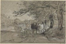 Cows and Sheep under Trees, c. 1850. Creator: Constant Troyon.