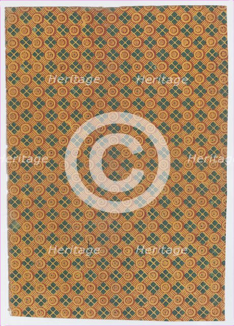 Sheet with overall geometric pattern with striped circles and squares, 19th century. Creator: Anon.
