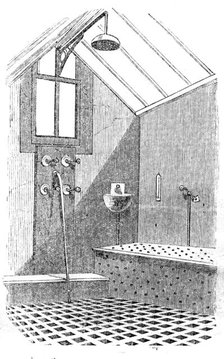 The Metropolitian Baths - the Douche and Shower Bath Room, 1858. Creator: Unknown.