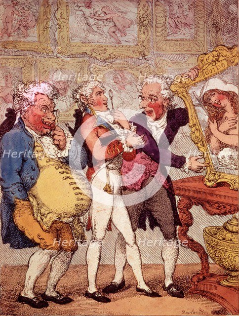 Italian Picture Dealers Humbugging My Lord Anglaise, pub. 1812 (hand coloured engraving)