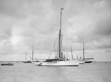 The cutter 'Yolande' at anchor, 1912. Creator: Kirk & Sons of Cowes.