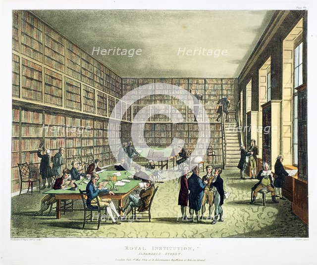 Library of the Royal Institution, Albermarle Street, London, 1808-1811. Artist: Thomas Rowlandson