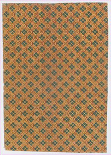 Sheet with overall geometric pattern with striped circles and squares, 19th century. Creator: Anon.