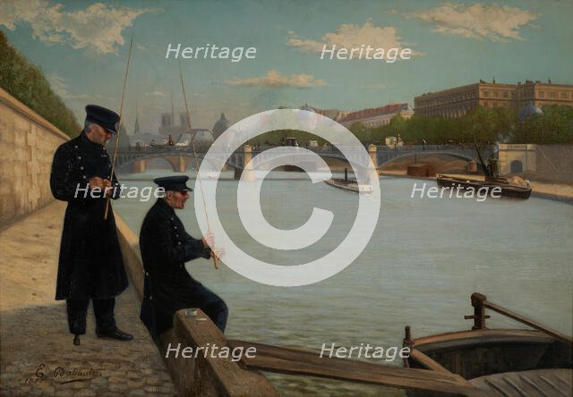 Veterans line fishing, near the Solferino bridge, 1887. Creator: Unknown.