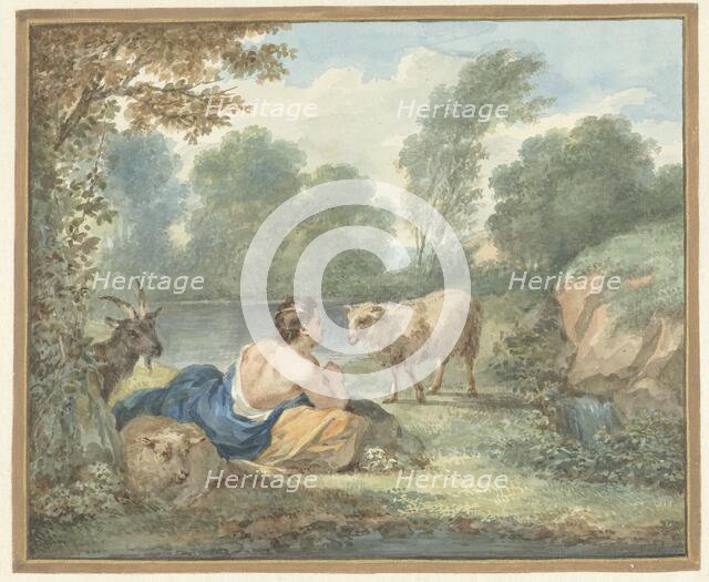 Shepherd with sheep in a landscape with a lake, 1781. Creator: Aert Schouman.