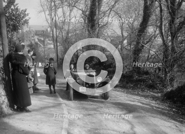 BSA 3-wheeler of BRS Leake competing in the MCC Lands End Trial, 1936. Artist: Bill Brunell.