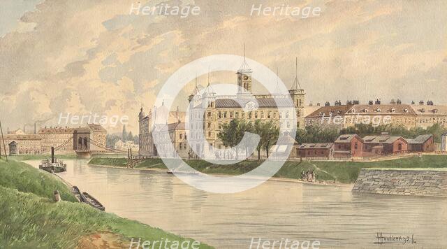 The Weissgärber Lände in Vienna with the Danube steamship building, 1895. Creator: Vincenz Havlicek.