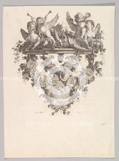Vignette with Sphinxes and Putti, 1779. Creator: Jean Baptiste Marie Huet.