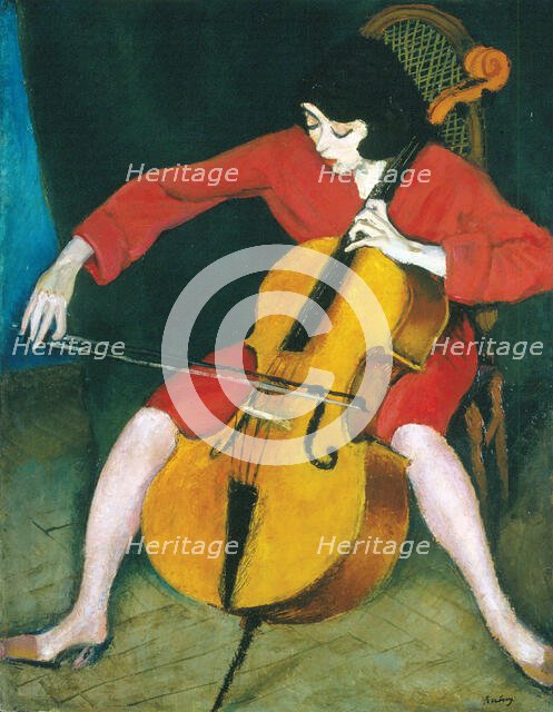 Woman Playing the Cello, 1928. Creator: Berény, Róbert (1887-1953).