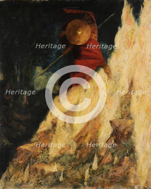 The Valkyrie. Wotan strikes the rock with the spear, c. 1895. Creator: Fortuny y Madrazo, Mariano (1871-1949).