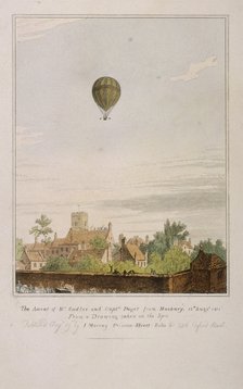 View of James Sadler's balloon over Mermaid Gardens, Hackney, London, 1811.  Artist: Anon