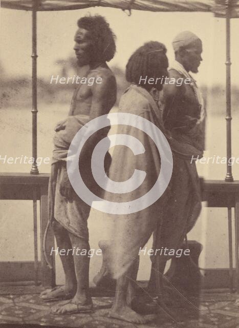 Portrait of Three Native Men Standing in Profile, 1865. Creator: Théodule Deveria.