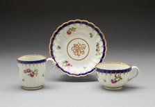 Teacup, Coffee Cup, and Saucer, Worcester, 1775/80. Creator: Royal Worcester.