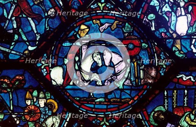 Combat between Roland and King Marsile, stained glass, Chartres Cathedral, France, 1194-1260. Artist: Unknown