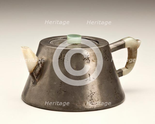 Conical teapot with incised plum and poem, 18th century. Creator: Chen Zhenyue.