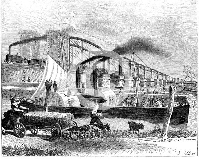 Moerdyck Bridge on Diep (Netherlands), one of the longest in the world, crossed by the railroad R…