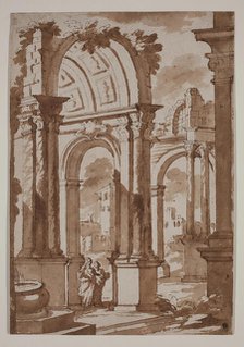 Ruins of a Building with Two Women, 18th century. Creator: Francesco Galli Bibiena.