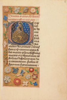 Initial O: Madonna of Humility; Crohin-La Fontaine Hours, (about 1480-1485?). Creators: Master of the Dresden Prayer Book, Workshop of the Master of the Dresden Prayer Book.