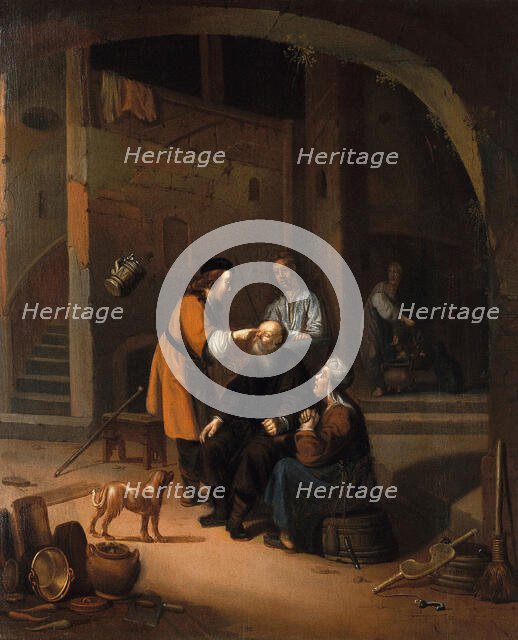 Tobias restoring the eyesight of Tobit, 1600-1699. Creator: Gerrit Dou.