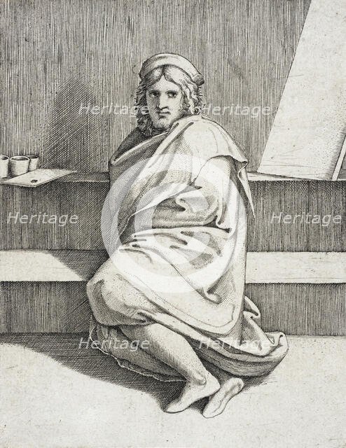 Portrait of Raphael, Seated, between circa 1517 and circa 1519. Creator: Marcantonio Raimondi.