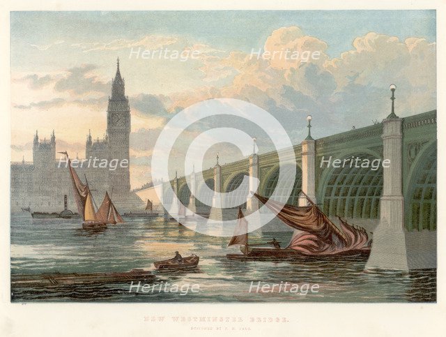 Westminster Bridge, London, looking from the south bank of the Thames, 1858. Artist: Unknown