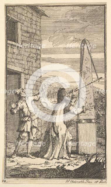 Sidrophel Examining the Kite Through His Telescope (Seventeen Small Illustrations for S..., 1721-26. Creator: William Hogarth.