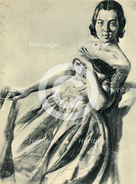 Woman at the piano, 1846, (1943). Creator: Adolph Menzel.