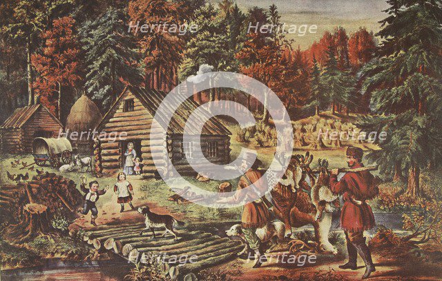 The Pioneer's Home on the Western Frontier, pub. 1867, Currier & Ives (Colour Lithograph)