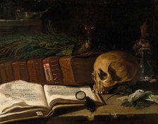 Still life with a ledger, a skull and other objects, 1766. Creator: Unknown.