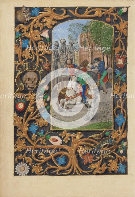 The Three Living and the Three Dead; Crohin-La Fontaine Hours, about 1480-1485 ?. Creator: Master of the Dresden Prayer Book.