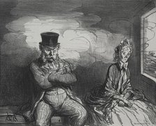 On the Train: A Pleasant Companion, 1862. Creator: Honoré Daumier (French, 1808-1879); Bertauts.