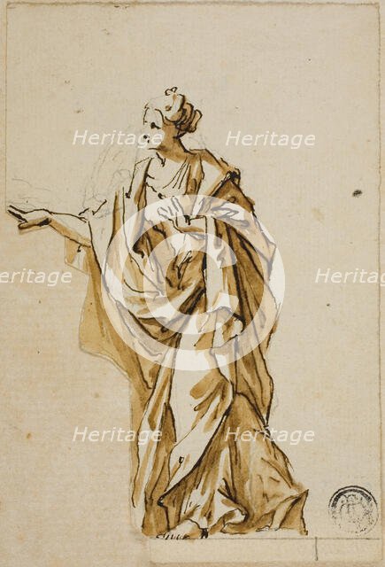 Standing Female Figure Pointing to Left, n.d. Creators: John Michael Rysbrack, Sir James Thornhill.