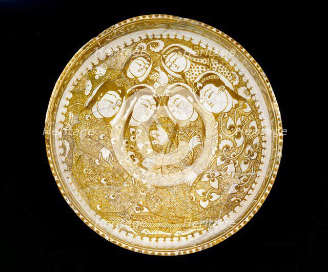 Bowl with seated figures by a stream, 1211. Artist: Unknown.