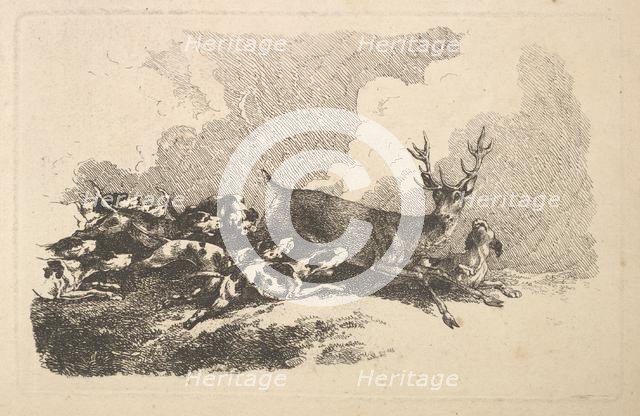 Hounds Hunting a Stag, 1784-88. Creator: Thomas Rowlandson.