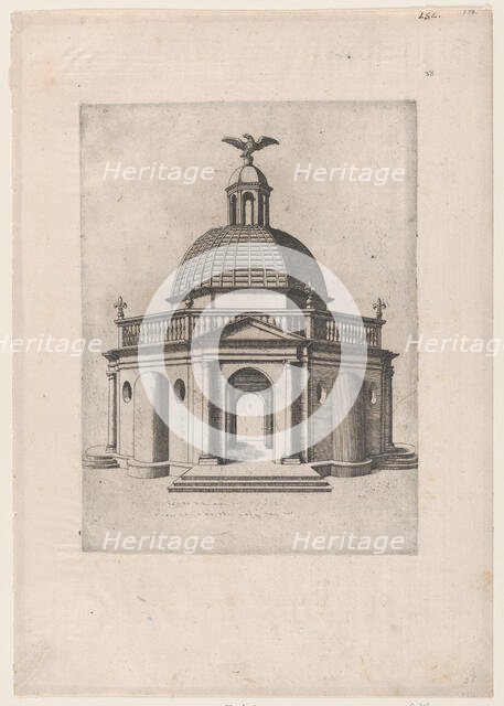 Speculum Romanae Magnificentiae: Octagonal Temple with a dome, surmounted by a dom..., 16th century. Creator: Anon.