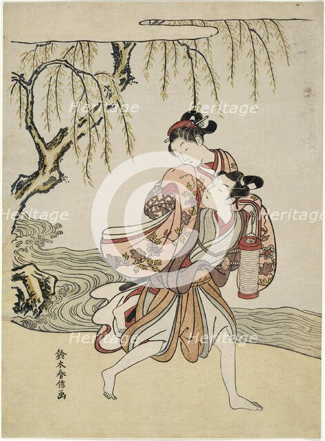 The Elopement (parody of Akutagawa episode from "Tales of Ise"), c. 1767. Creator: Suzuki Harunobu.