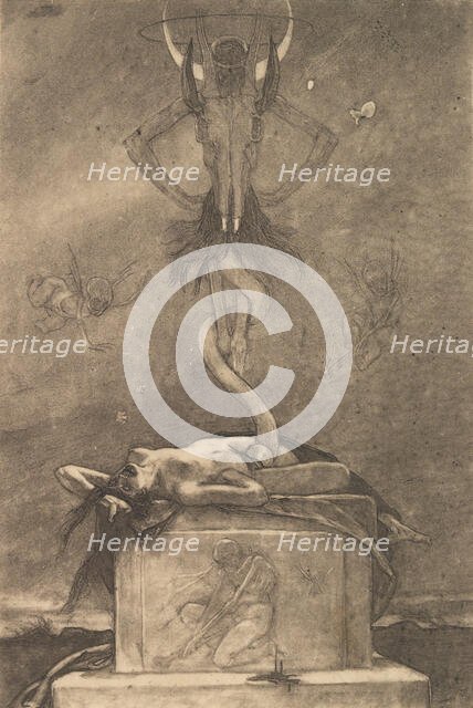 The Sacrifice, from The Satanic Ones, ca. 1882., ca. 1882. Creator: Felicien Joseph Victor Rops Félicien Rops.