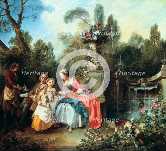 'A Lady in a Garden taking Coffee with some Children', probably 1742. Artist: Nicolas Lancret