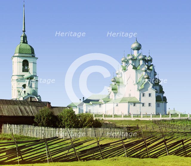 Church of Our Savior and the Protection of the Mother of God, Vytegorskii graveyard, 1909. Creator: Sergey Mikhaylovich Prokudin-Gorsky.