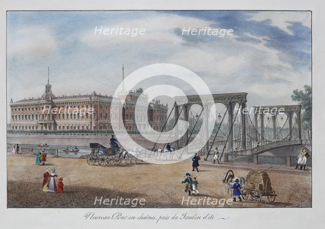 View of the Chain Panteleimonovsky Bridge near the Summer Garden in Saint Petersburg, 1825.